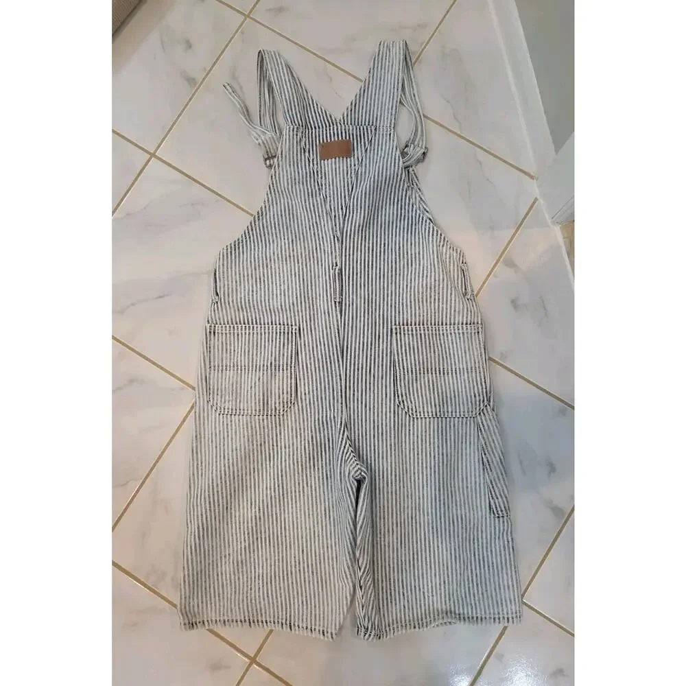 Vtg 90s Texas Tuff Hickory Stripe Denim Overalls Railroad Baggy